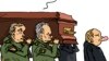 O caricatură a serviciului RFE/RL din Azerbaidjan la informația că Evgheni Prigojin, liderul grupării de mercenari Wagner, a murit în prăbușirea unui avion pe 23 august, în apropiere de Moscova.