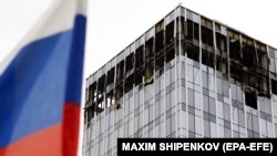 Пошкоджена будівля внаслідок атаки безпілотника у столиці Росії. Москва, 24 липня 2023 року 