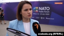 Szvjatlana Cihanouszkaja a litván fővárosban 2023. július 11-én