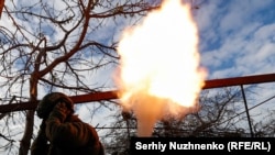 A Ukrainian soldier fires a mortar during fighting in Avdiyivka last month.