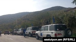 Armenia - A convoy of EU monitors is seen Syunik province, October 20, 2022. 