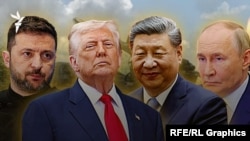Владимир Зеленский, Доналд Трамп, Си Ҷинпин ва Владимир Путин. Коллаж