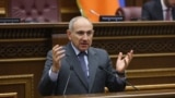 Armenian Prime Minister Nikol Pashinian during a question-and-answer session in parliament, June 18, 2025.