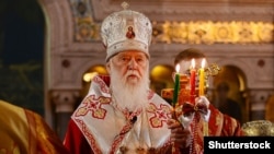Колишній патріарх Київський і всієї Руси-України Філарет під час богослужіння у Володимирському соборі в Києві, 28 квітня 2019 року