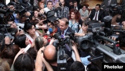 Armenia - Parliament speaker Hovik Abrahamian is interviewed by journalists, 02Oct2012.