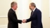 Armenia's acting Prime Minister Nikol Pashinian (right) meets U.S. national-security adviser John Bolton in Yerevan on October 25.