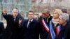 Președintele Macron (al doilea din stânga) a participat la 29 februarie la ceremonia predării Satului Olimpic ce va găzdui sportivii din lumea întreagă la vară. 