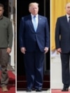 Владимир Зеленский, Дональд Трамп и Владимир Путин. Это комбинированная фотография - но встретятся ли три политика лицом к лицу?