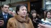 South Ossetia opposition presidential candidate Alla Dzhioyeva talks to the press in Tskhinvali on December 1.