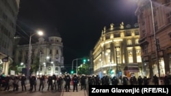 Pripadnici Policijske brigade na uglu ulica Kneza Miloša i Kralja Milana, Beograd, Srbija, 15. avgust 2025. 