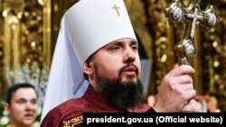Глава ПЦУ митрополит Київський і всієї України Епіфаній під час церемонії його інтронізації у Софійському соборі. Київ, 3 лютого 2019 року