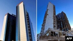 Előtte-utána kép a legnagyobb odesszai szállodáról, amelyet orosz találat ért 2023. szeptember 25-én