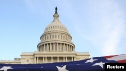 U.S. -- A US flag is displayed in front of the Capitol during a Flag Ceremony hosted by the Tea Party Patriots in Washington, DC, 02Nov2010
