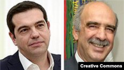 Liderul Syriza Alexis Tsipras (stînga) și Vangelis Meimarakis, șeful partidului conservator Noua Democrație.