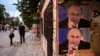 Косовські серби йдуть повз плакати із зображенням президента Росії Володимира Путіна в північній частині розділеного за етнічною ознакою міста Мітровіца. 9 травня 2018 року. 