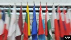 Tagállami zászlók az Európa Tanács brüsszeli székházában
