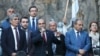 Armenia - The opposition Yelk alliance led by Aram Sarkisian (L), Edmon Marukian (C) and Nikol Pashinian holds a demonstration in Yerevan, 30Mar2017.