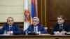 Armenia -- President Serzh Sarkisian (C) introduces new Prime Minister Hovik Abraamian (L) and thanks outgoing Prime Minister Tigran Sarkisian (R), Yerevan, 13Apr2014