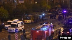 Armenia -- The scene of a bus explosion in Yerevan, 25Apr2016