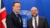 Premierul britanic David Cameron salutat miercuri la Bruxelles de Martin Schulz, președintele Parlamentului European