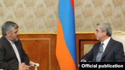 Armenia -- President Serzh Sarkisian (R) meets with Iran's Deputy Foreign Minister Mohammad-Reza Sheibani in Yerevan, 13May2011.