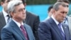 Armenia - President Serzh Sarkisian (L) and Suren Khachatrian, governor of Syunik province, attend an official ceremony.