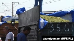 Farmers protest falling grape prices in the winegrowing Armavir province of Armenia, 04Sept., 2018