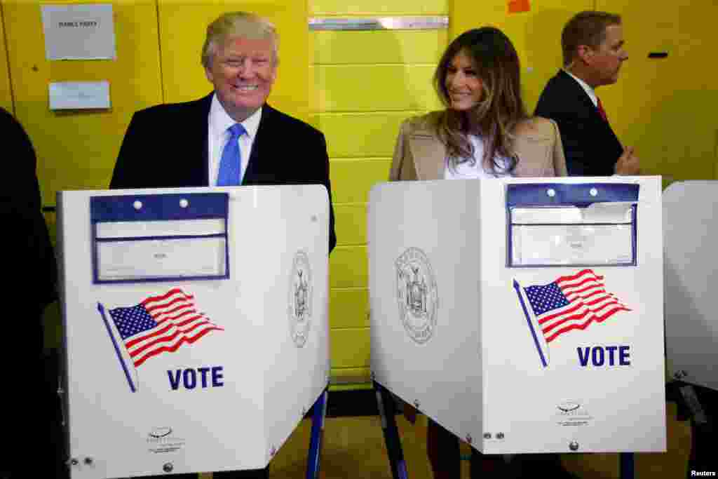 Donald și Melania Trump la secția de votare din New York, 8 noiembrie 2016. 