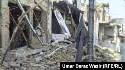 Buildings damaged by airstrikes in Mir Ali, North Waziristan.