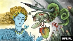 „Putin și Europa”, caricatură de Oleksi Kustovski.